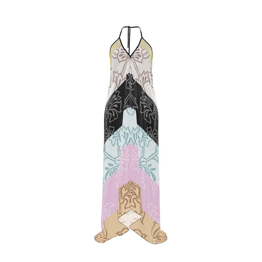 Flower print Halterneck backless dress